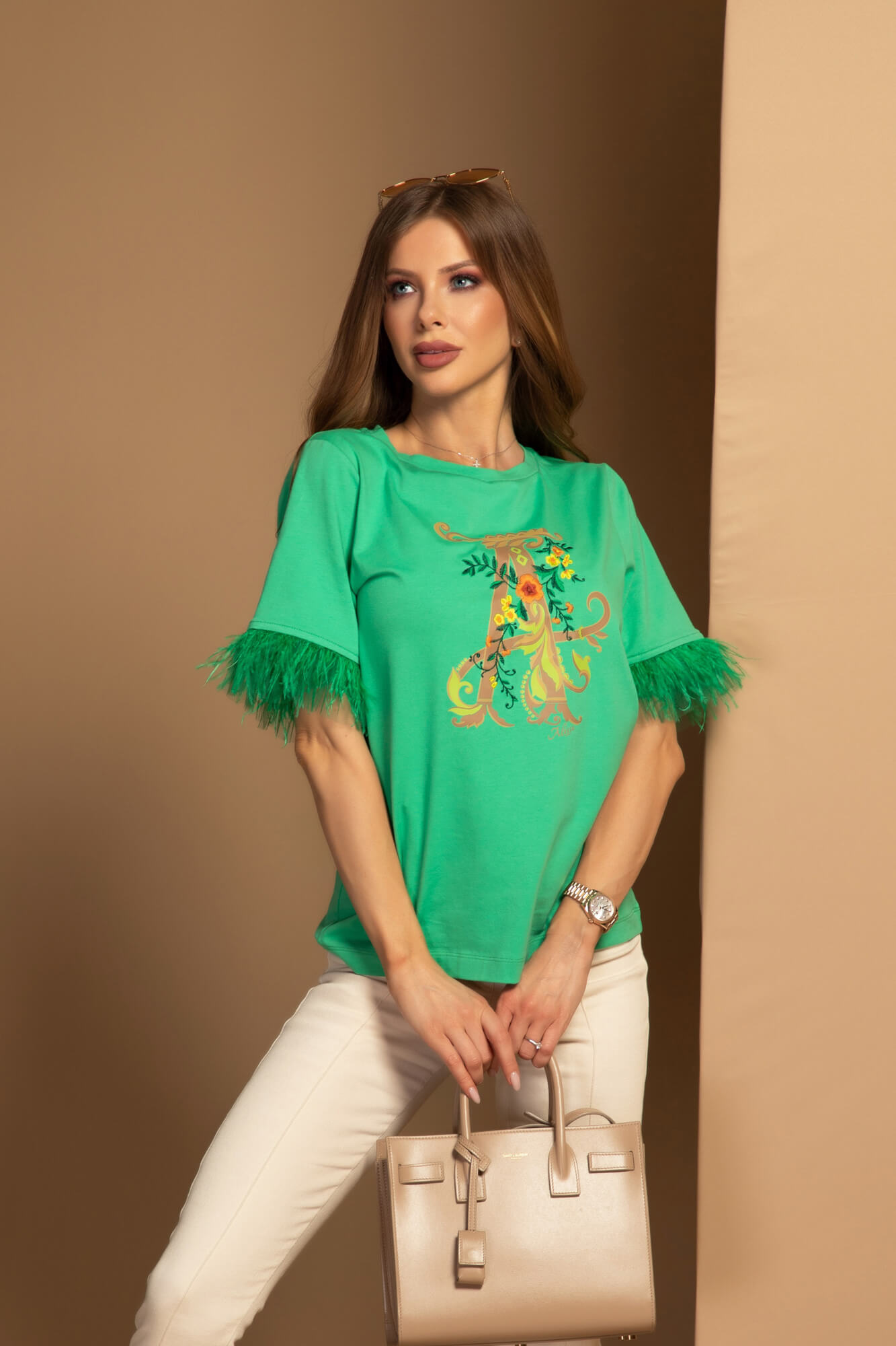 Feathered Aura T-Shirt От Памук - Green - Изображение 10