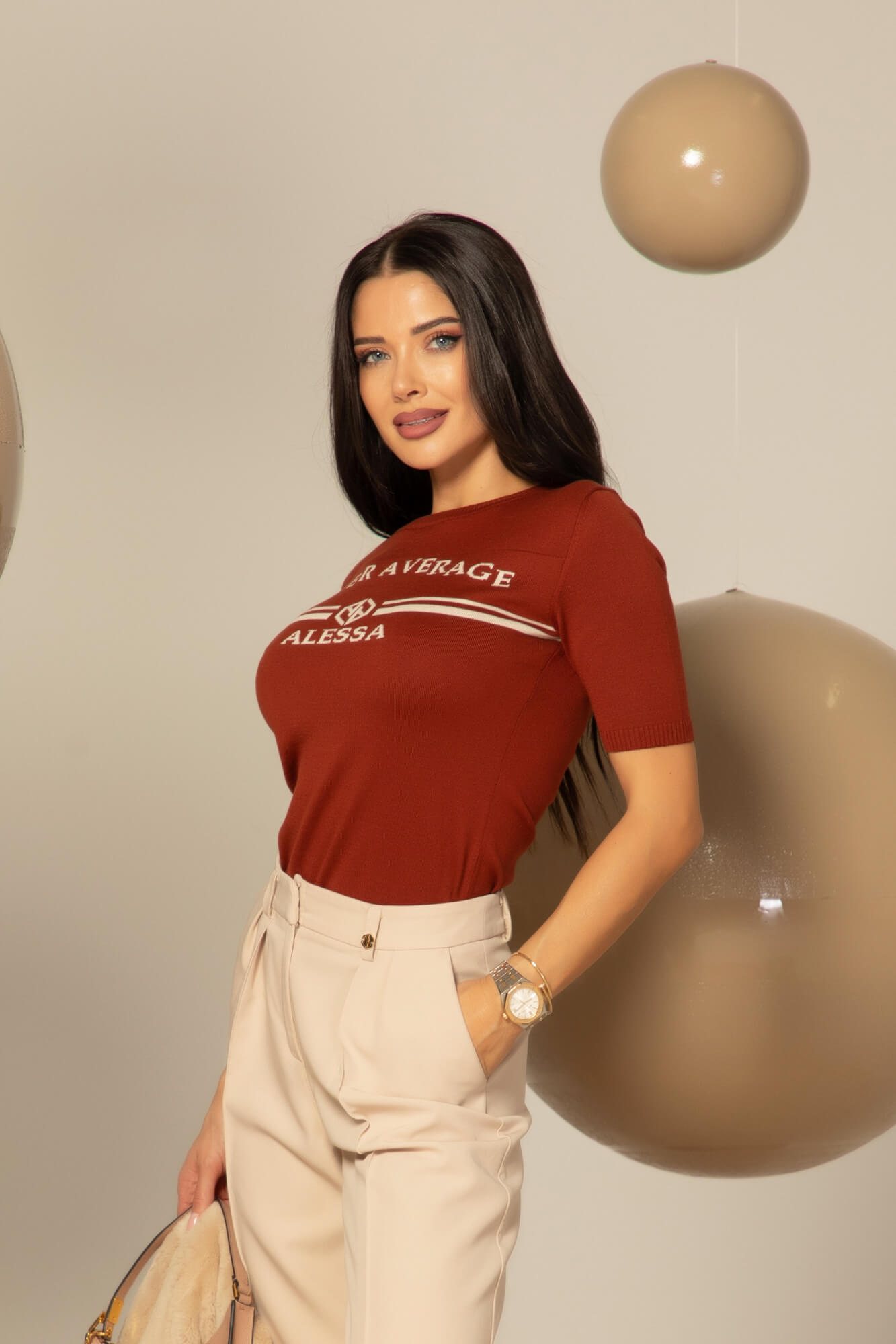 Autumn Whisper Блузка От Фино Плетиво - Chestnut - Изображение 12