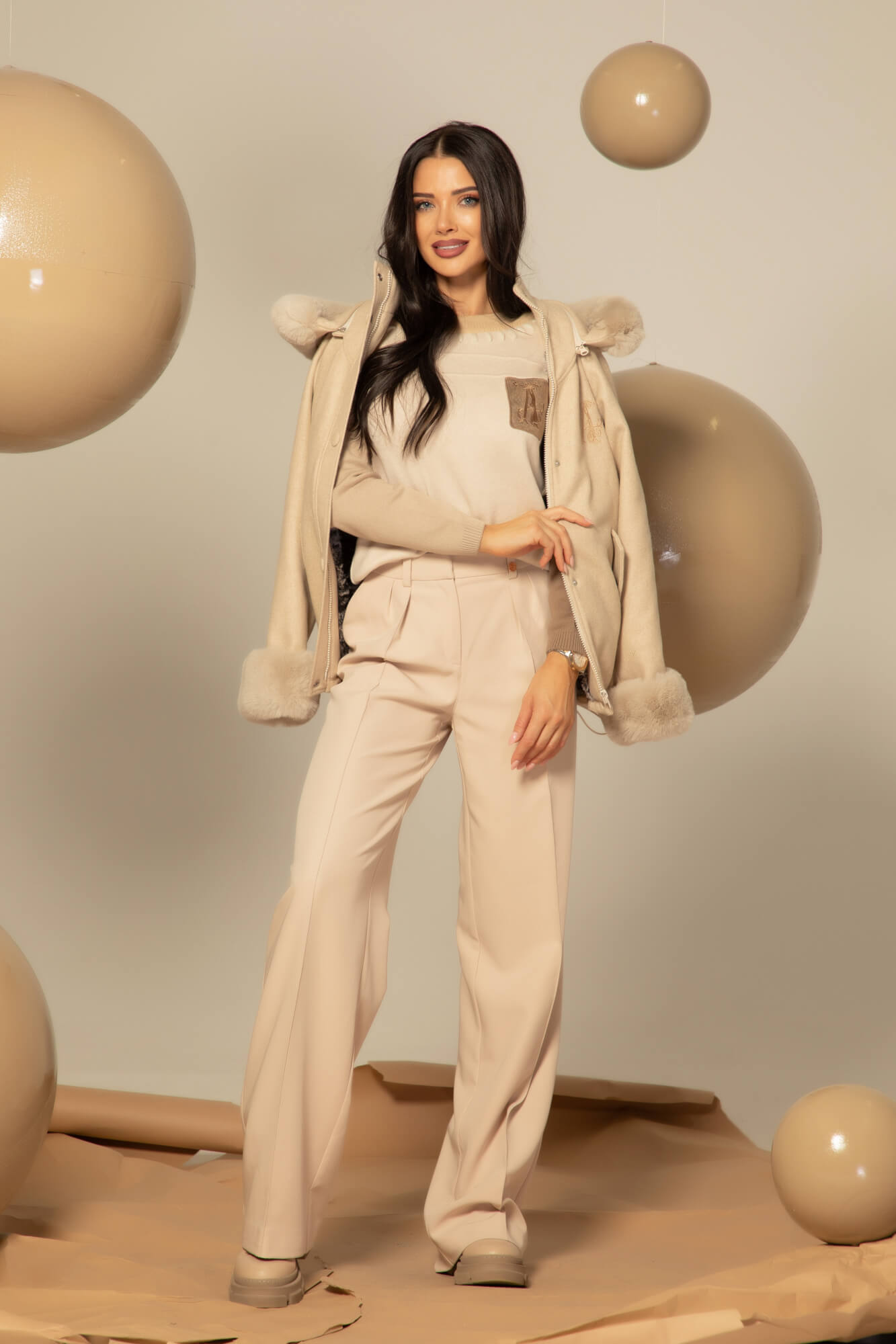 Winter Pulse Зимно Палто - Бомбър От Кашмир - Soft Beige - Изображение 37