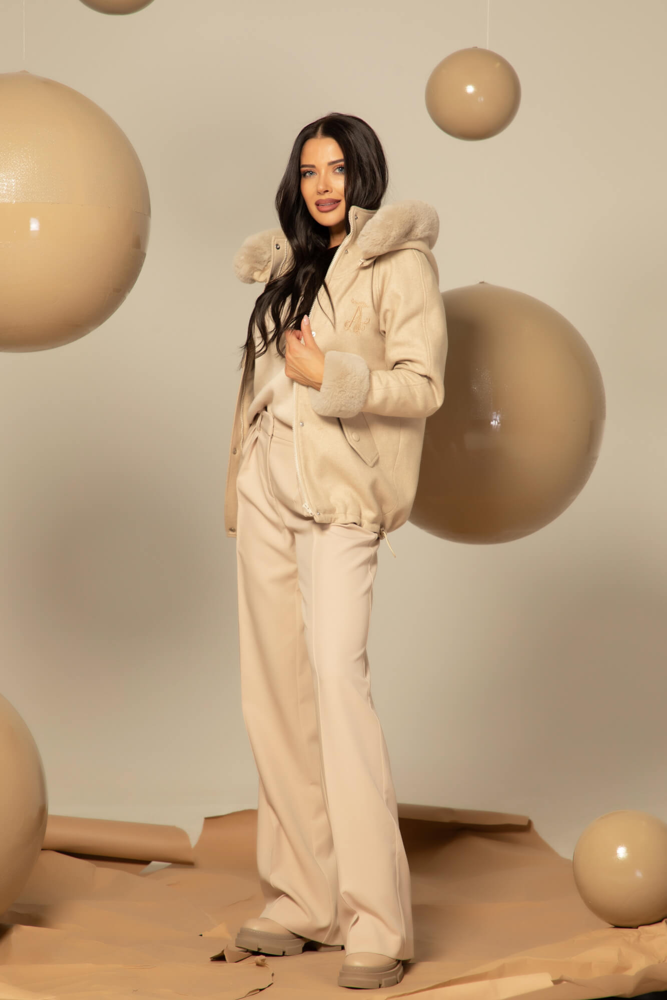 Winter Pulse Зимно Палто - Бомбър От Кашмир - Soft Beige - Изображение 41