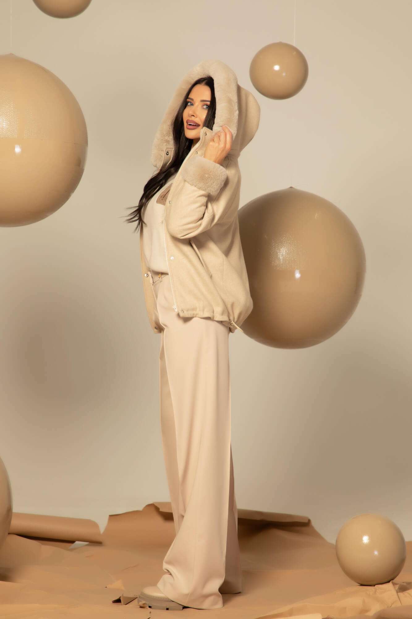 Winter Pulse Зимно Палто - Бомбър От Кашмир - Soft Beige - Изображение 47