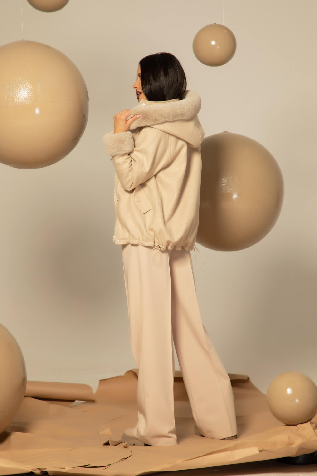 Winter Pulse Зимно Палто - Бомбър От Кашмир - Soft Beige - Изображение 48