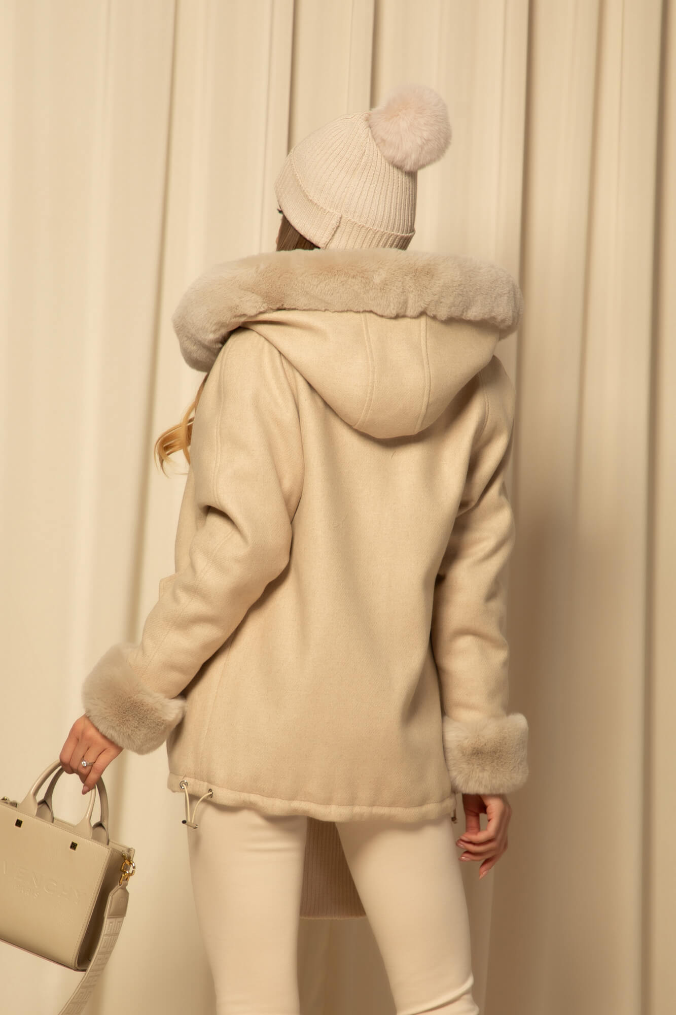 Winter Pulse Зимно Палто - Бомбър От Кашмир - Soft Beige - Изображение 35