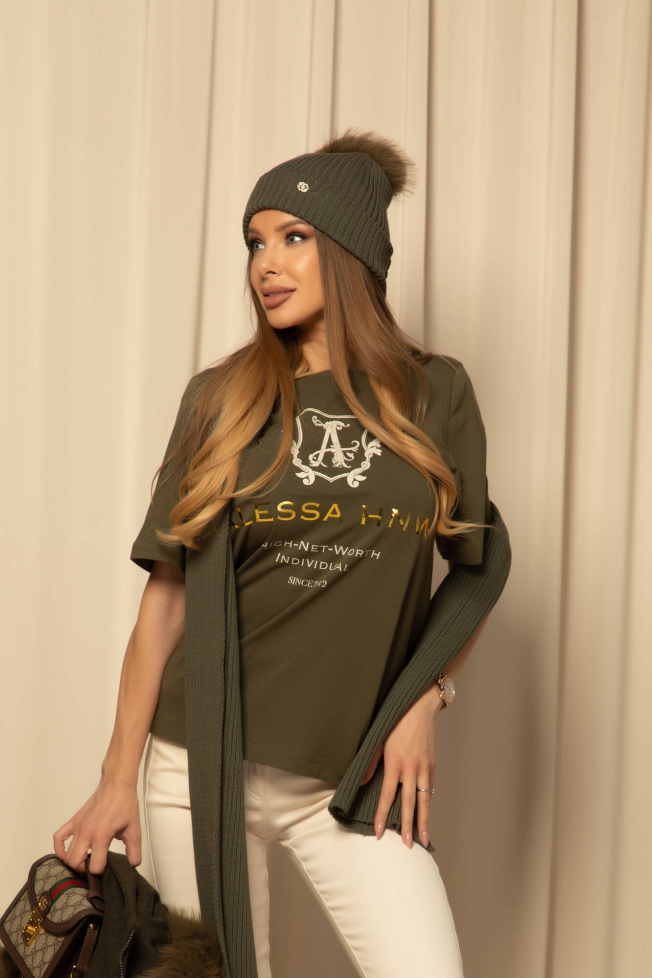 Alessa HNWI T-Shirt От Памук - Military - Изображение 16