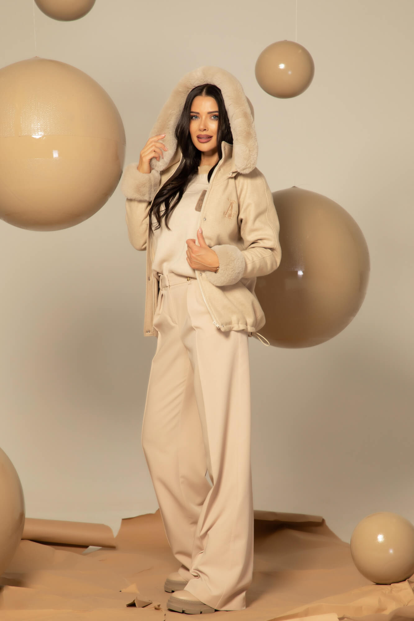 Winter Pulse Зимно Палто - Бомбър От Кашмир - Soft Beige - Изображение 54