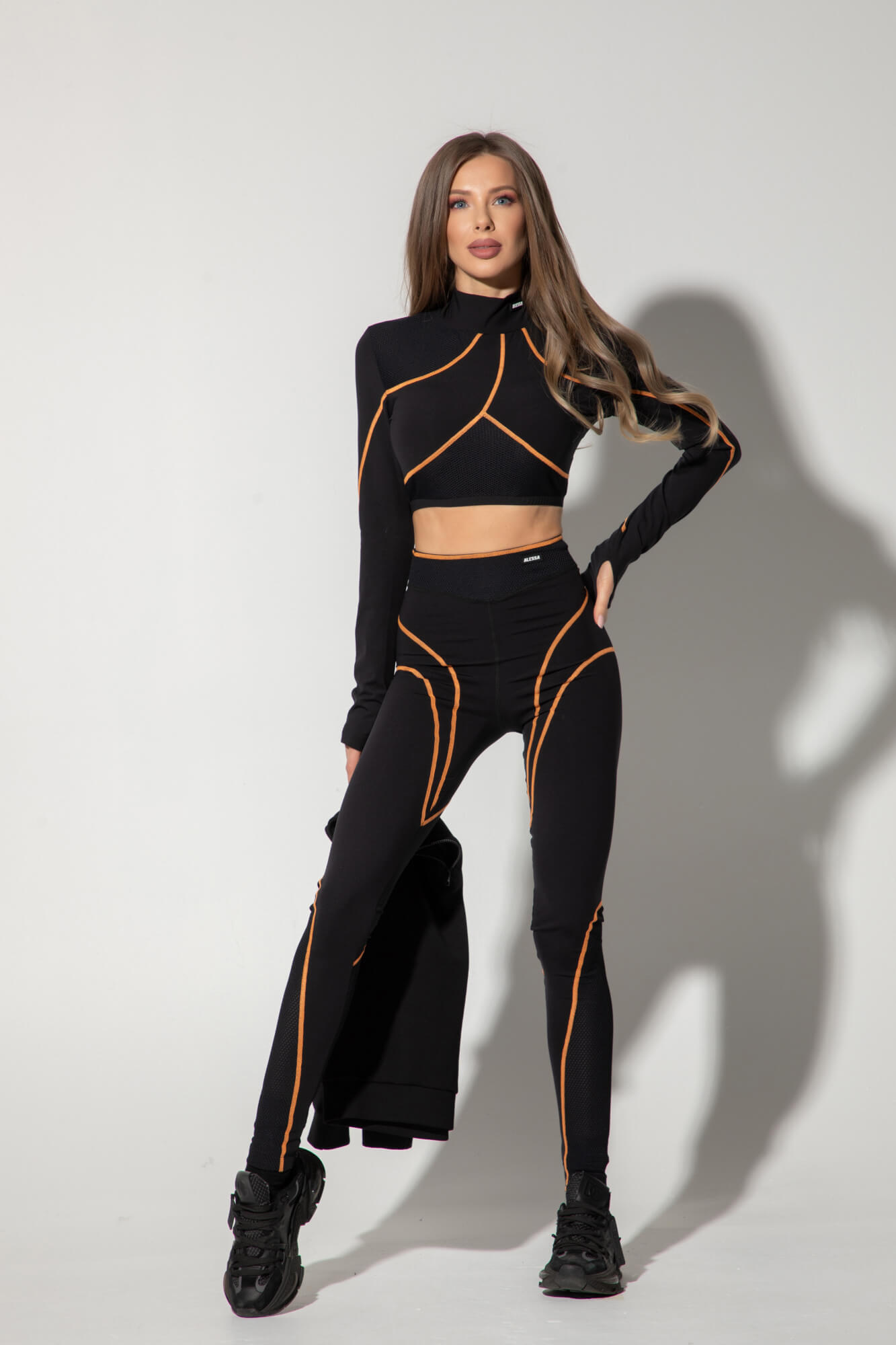 Prime Active Кроп-Топ С дълъг Ръкав - Black/Orange - Изображение 9