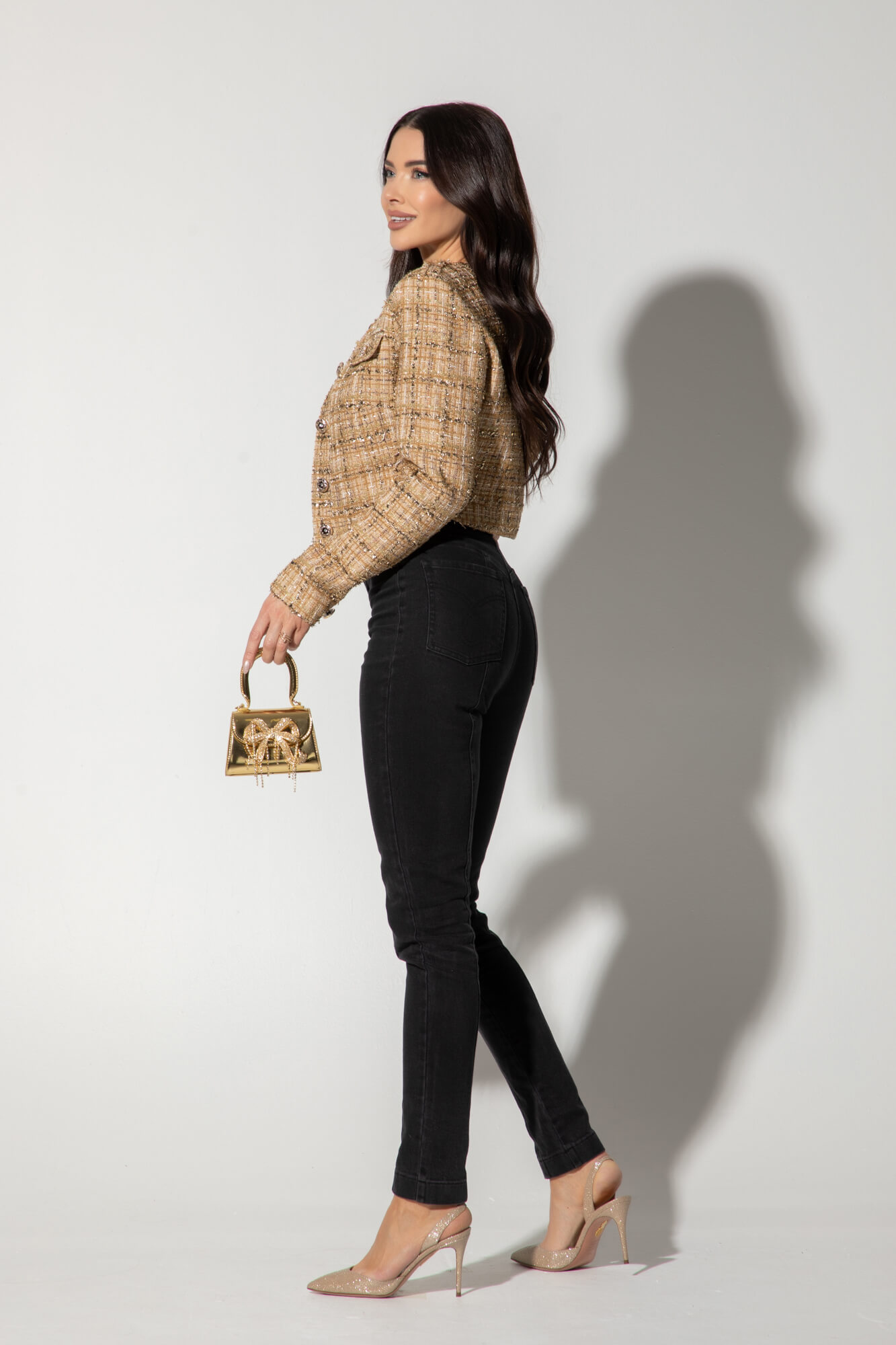 Casual Luxe Къс Блейзър от Букле - Gold - Изображение 21