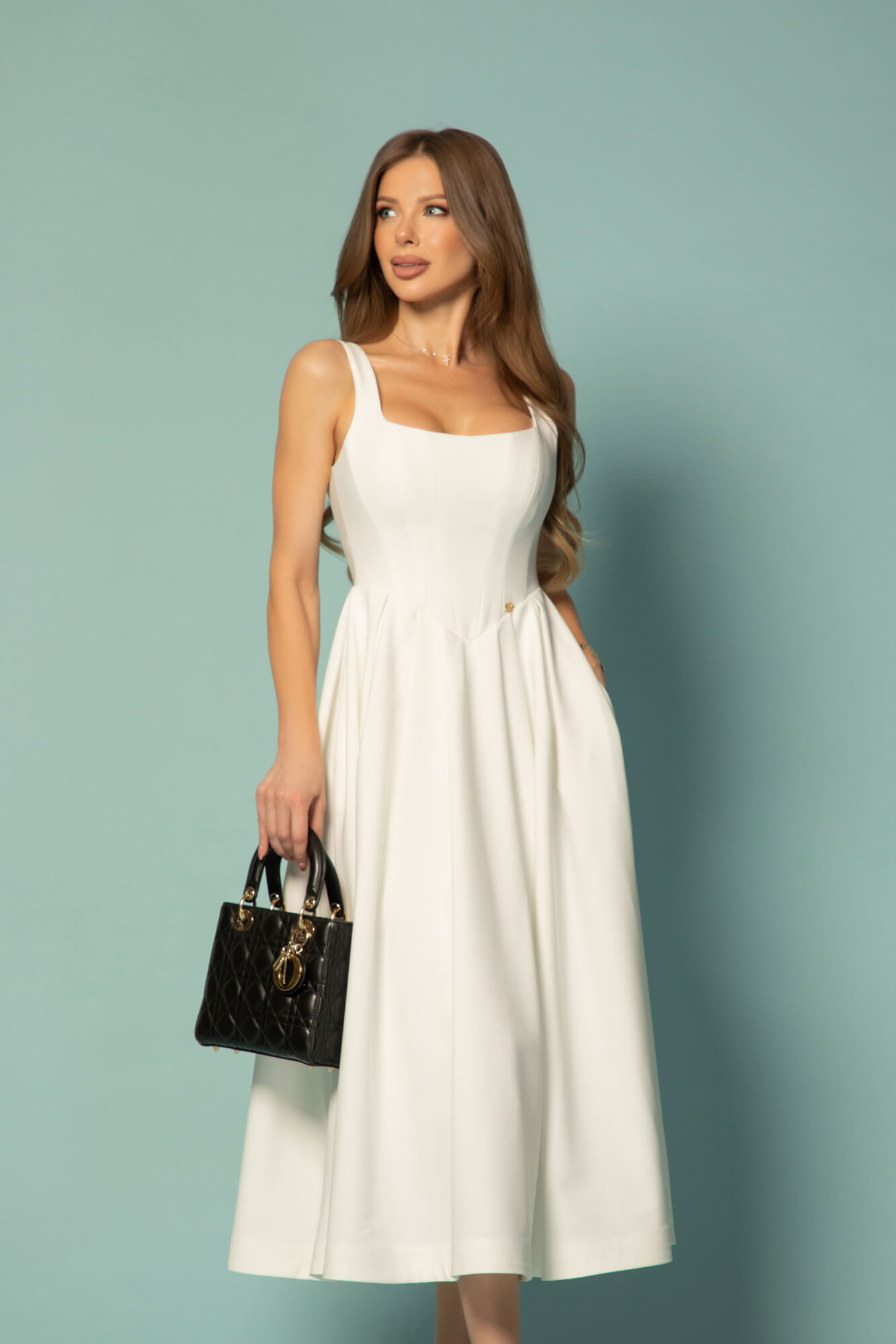 Elegant Euphoria Midi Рокля - Ecru - Изображение 14