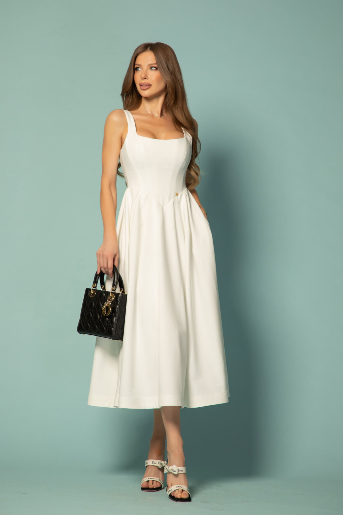 Elegant Euphoria Midi Рокля - Ecru - Изображение 9