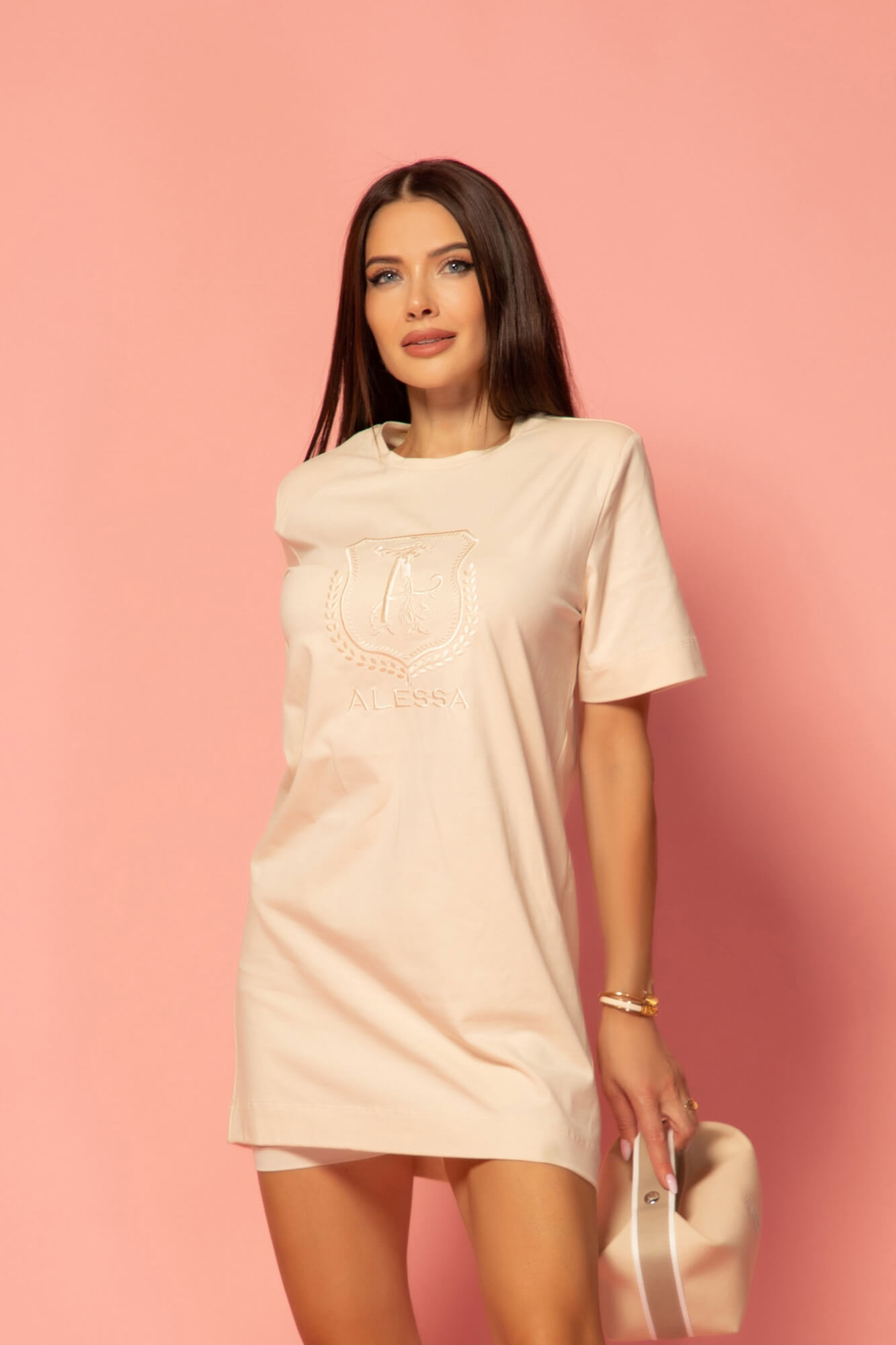 Inspire Insignia Рокля - T-Shirt с бродерия - Soft Beige - Изображение 11