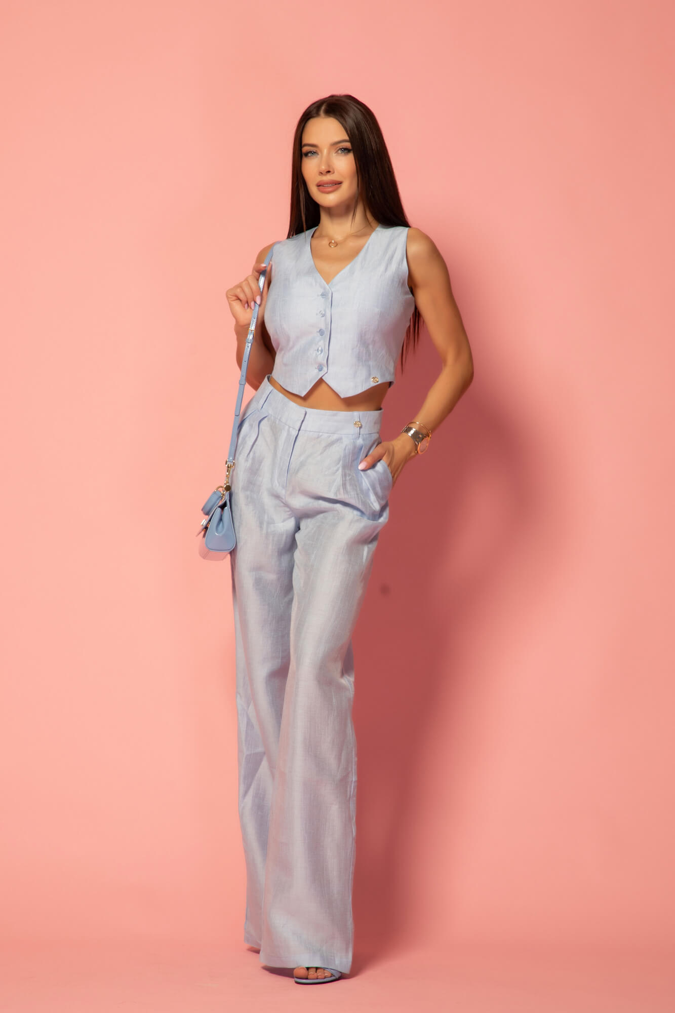 Riviera Grace Дълъг Панталон От Лен - Light Blue - Изображение 12