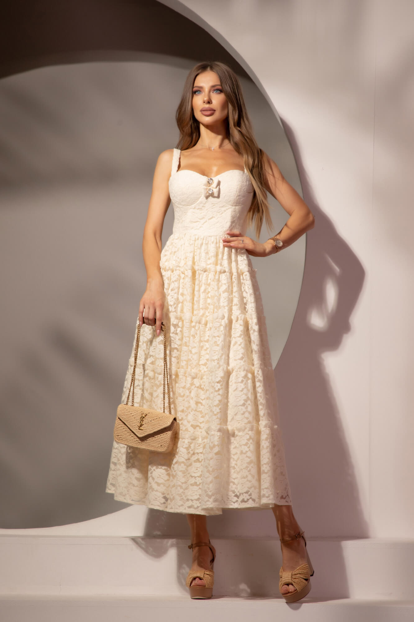 Sky’s Embrace Midi Рокля - Ecru - Изображение 15