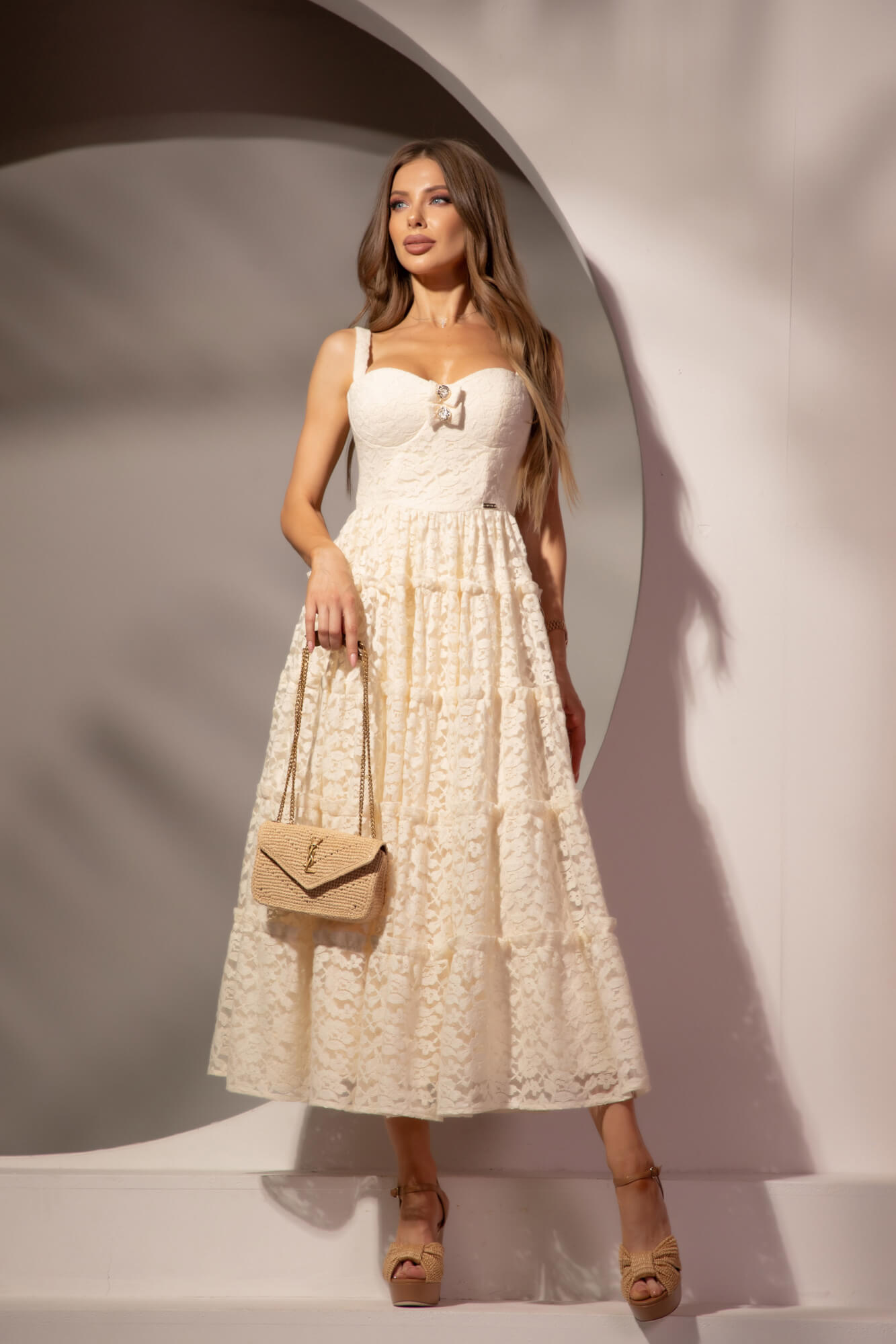 Sky’s Embrace Midi Рокля - Ecru - Изображение 12