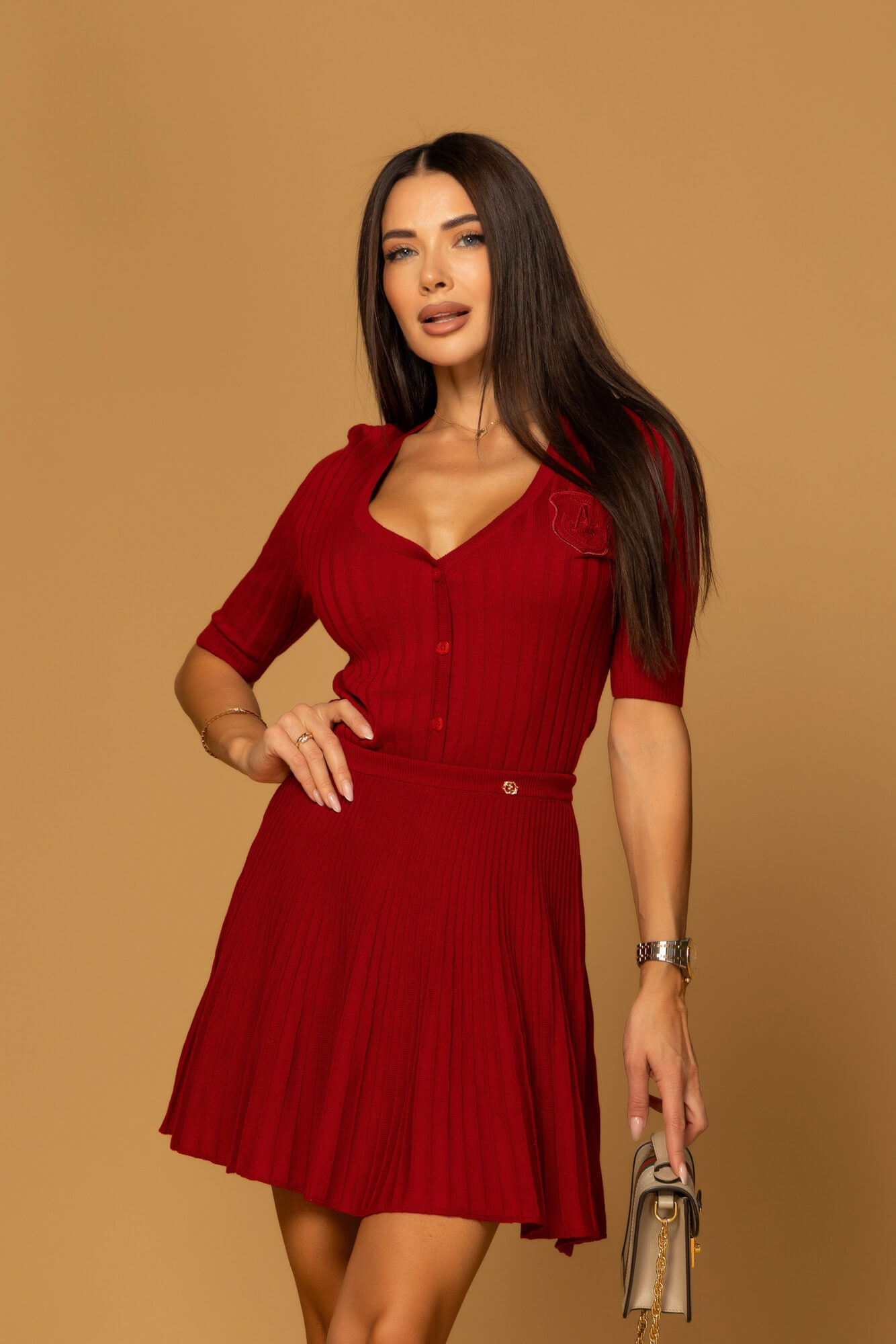 Dream Ribbon Къса Пола - Burgundy - Изображение 11