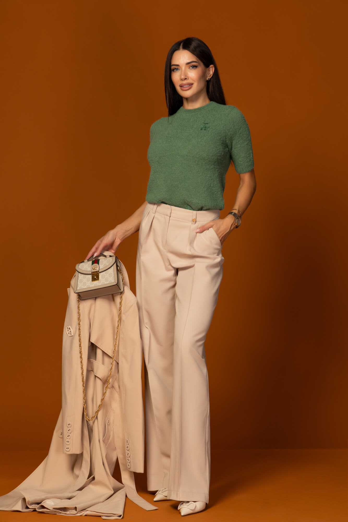 Emblem Knit Блузка От меко пухкаво плетиво - Green - Изображение 12