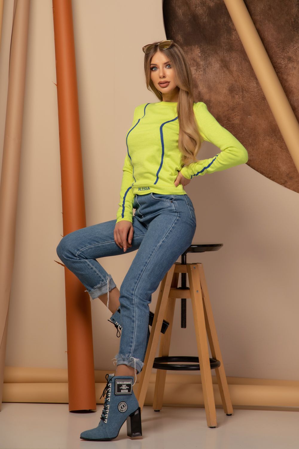 Alessa Hug Пуловер От Плетиво - Neon Yellow - Изображение 8