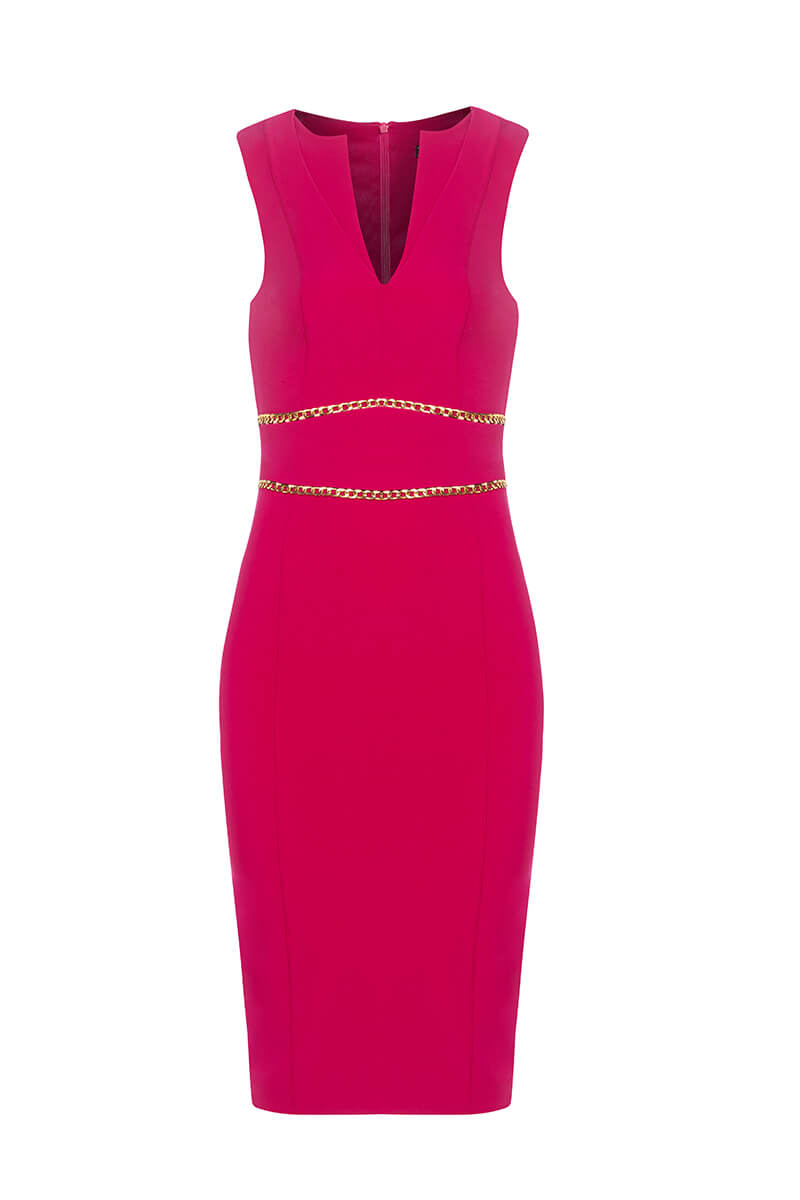 Red Rooms & Tie-Ups Bodycon Рокля С Подвижен Колан - Фуксия - Изображение 13