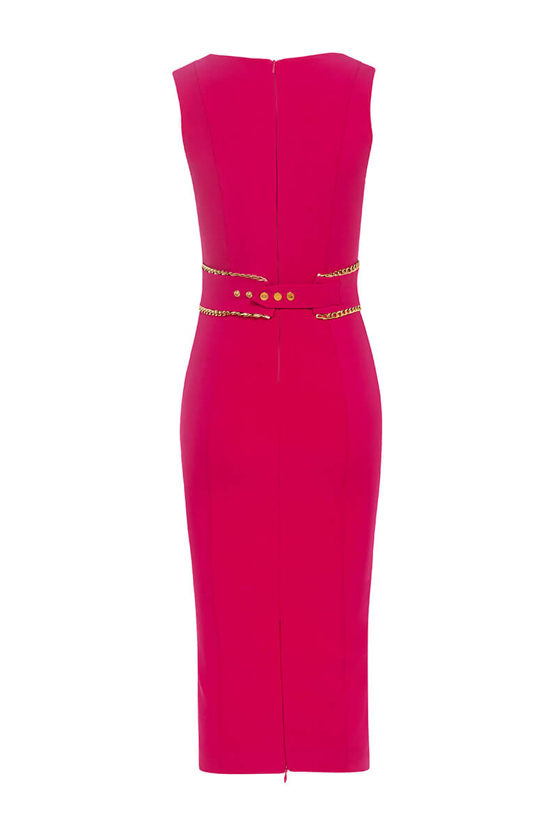 Red Rooms & Tie-Ups Bodycon Рокля С Подвижен Колан - Фуксия - Изображение 20