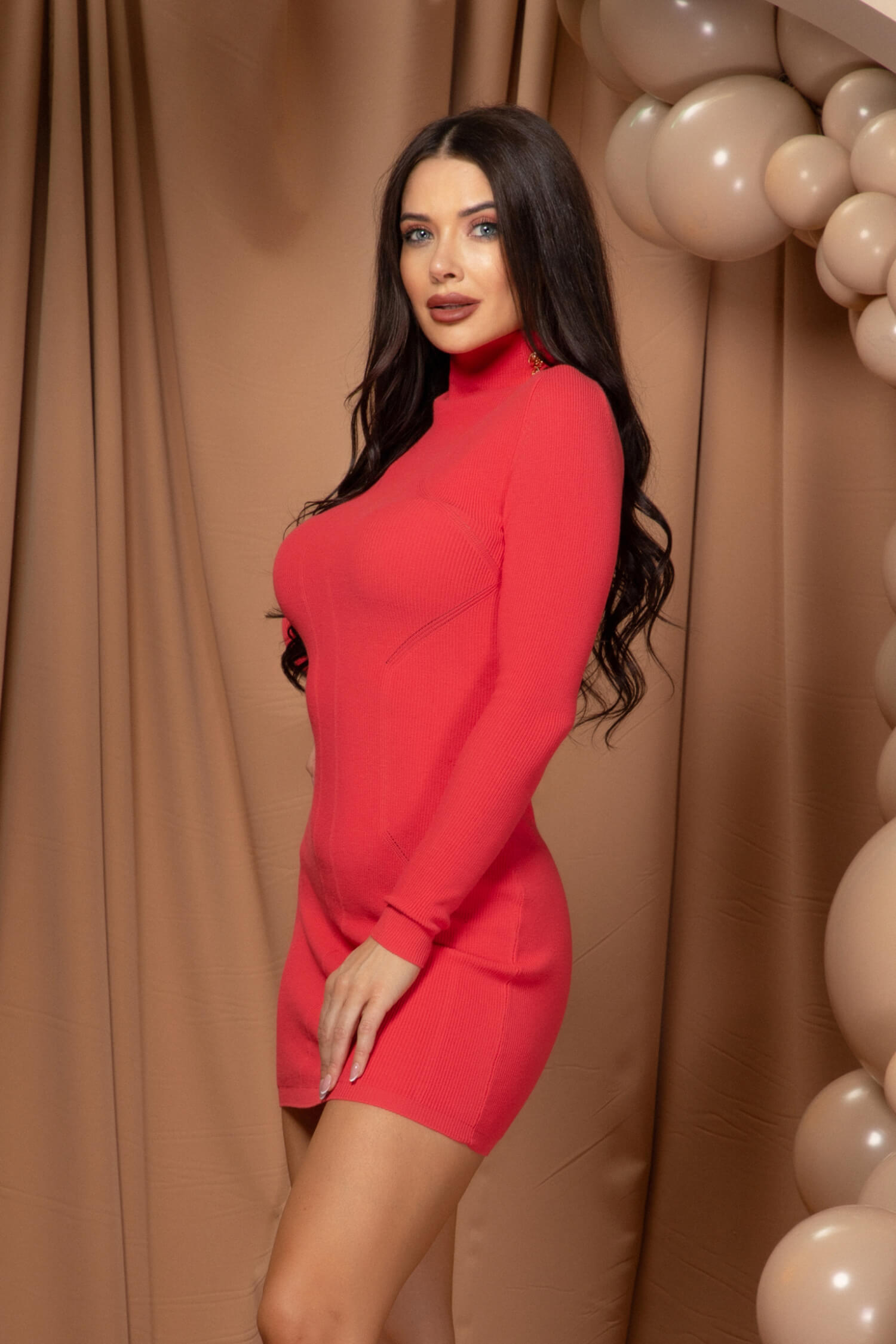 Sensual Secret Рокля От Плетиво Със Златни Копчета - Watermelon - Изображение 10