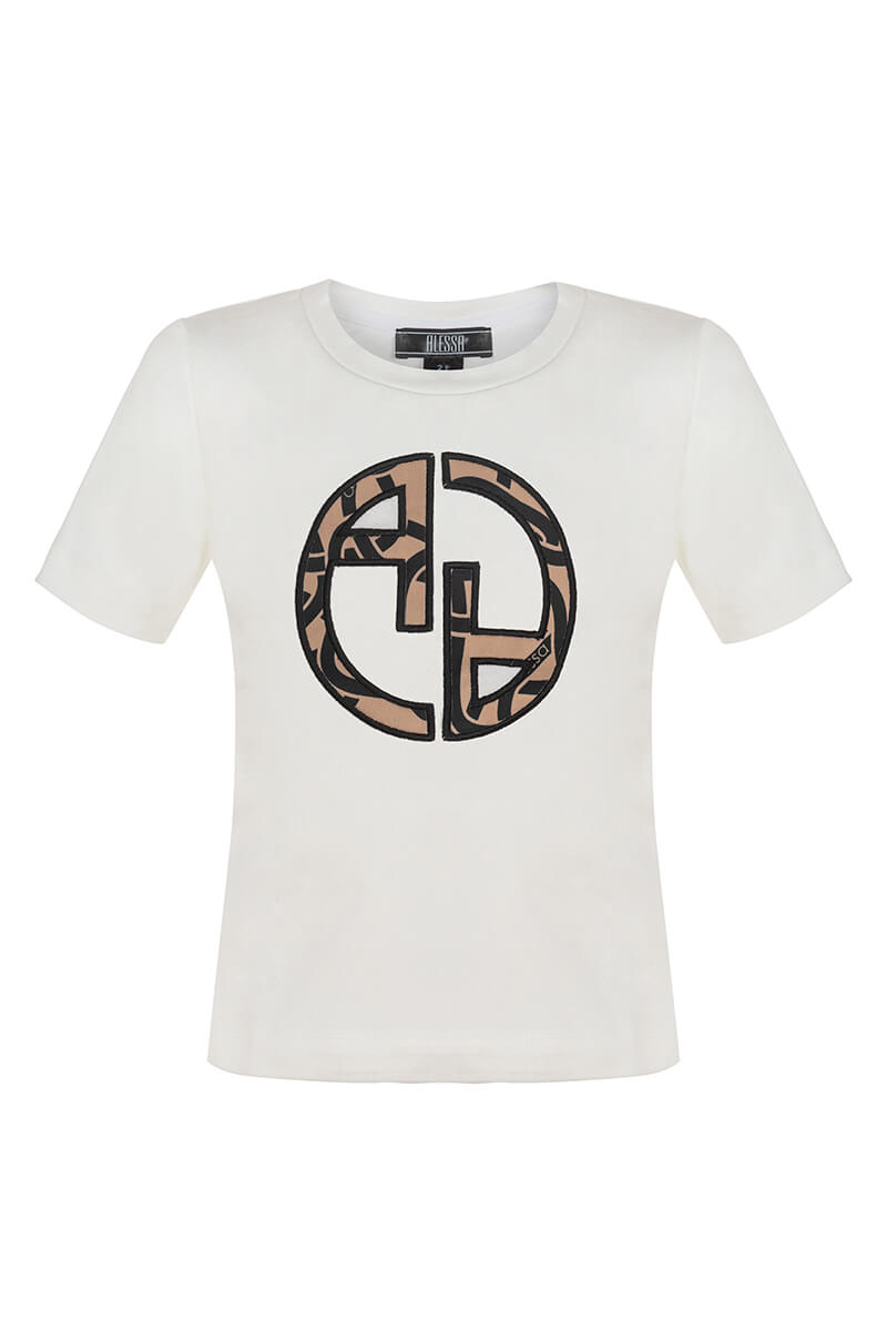 Alessa Luxury Logo mini T-Shirt - Екрю - Изображение 13