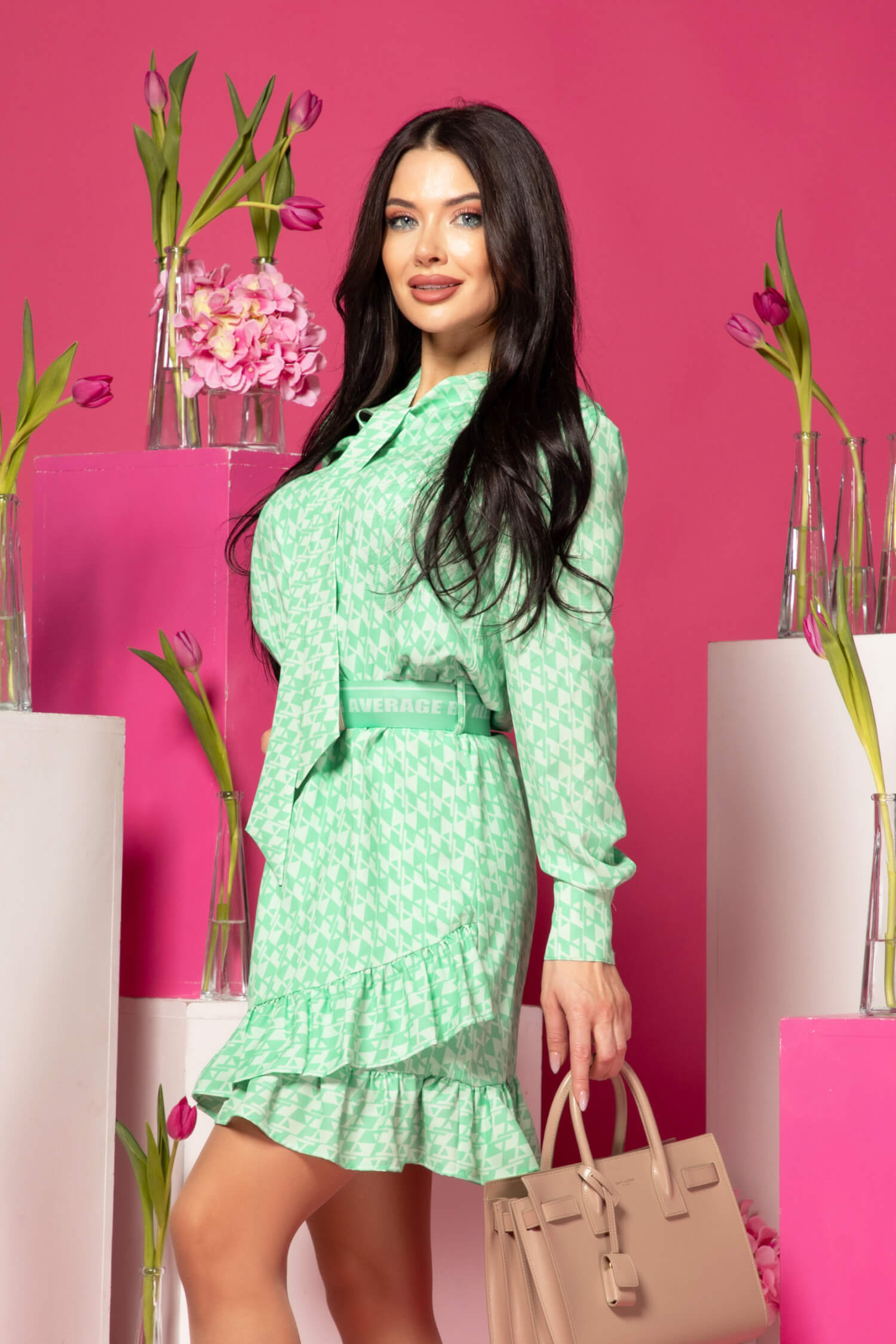 Dazzle Delight Ruffles Рокля С Подвижен Колан - Green - Изображение 19