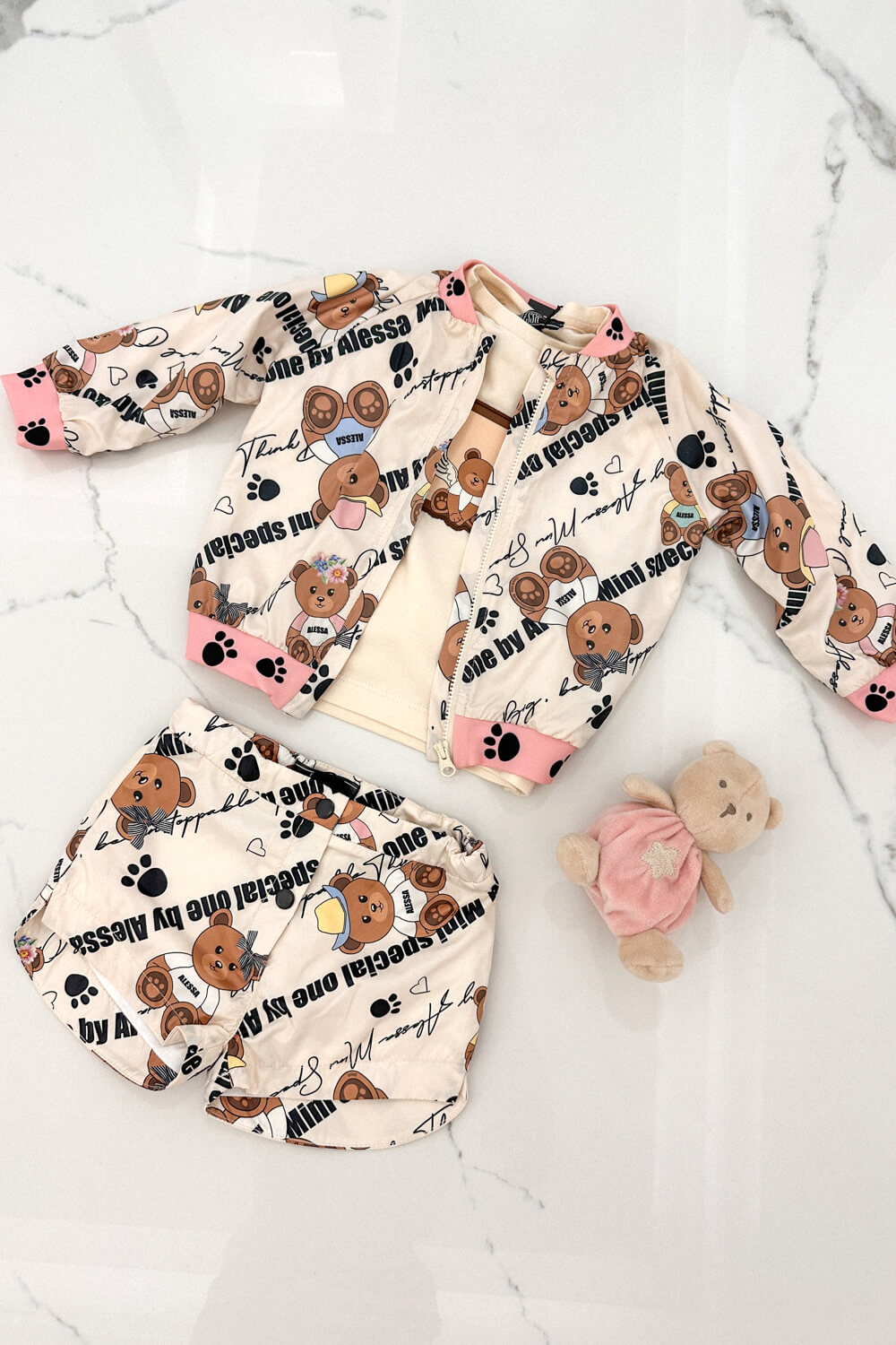 Bear Hug Mini T-Shirt От Памук - Soft Beige - Изображение 10