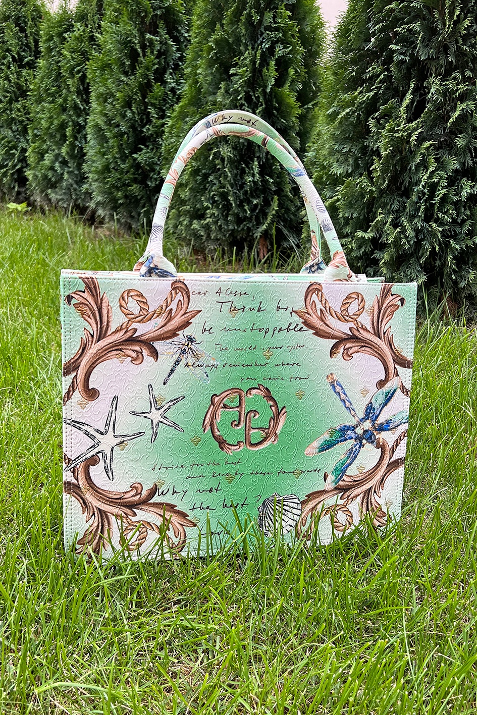 All I Want Is A Yacht Чанта - Green Print - Изображение 8