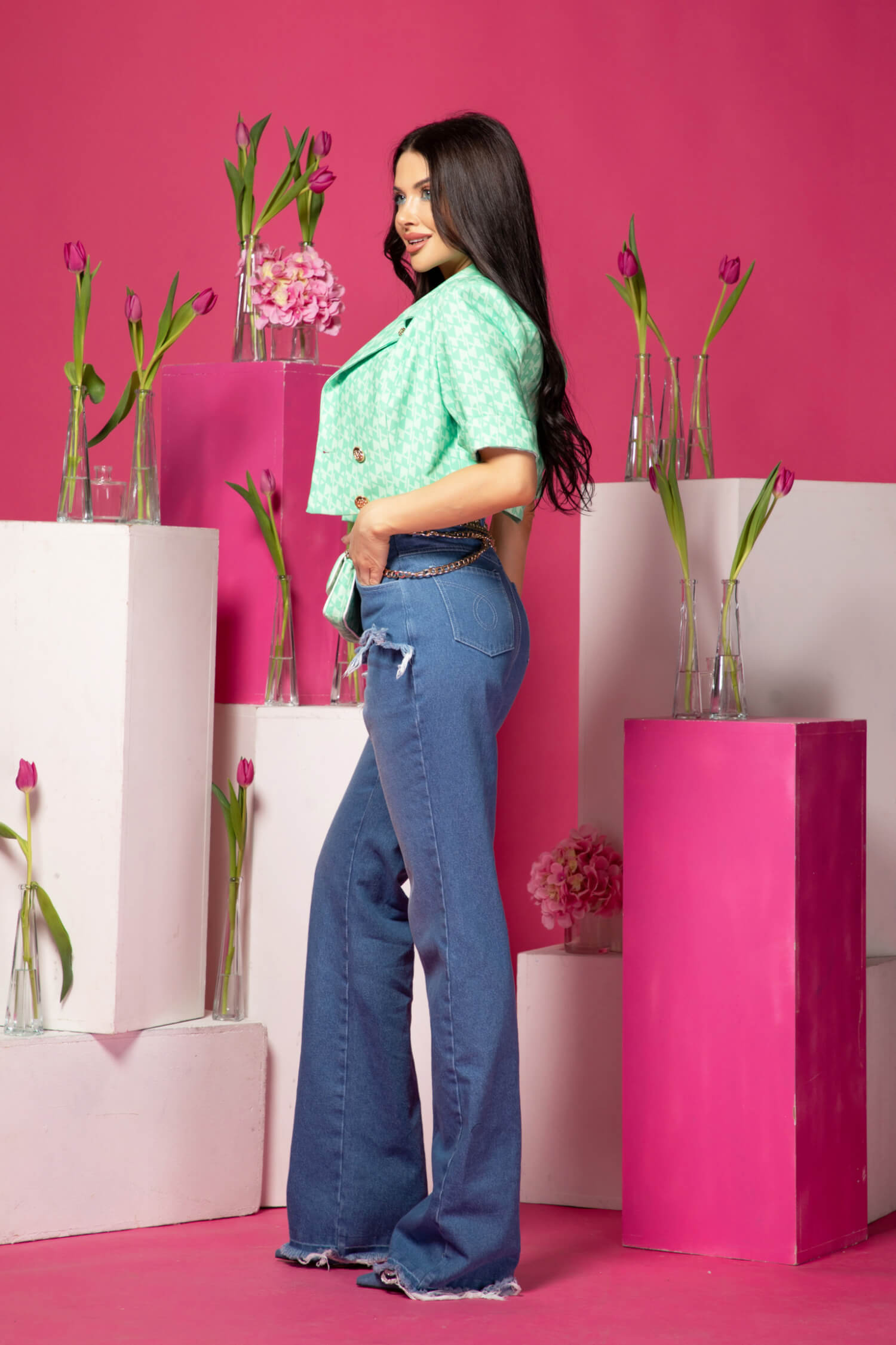 Dazzle Delight Къс Блейзър - Green - Изображение 27
