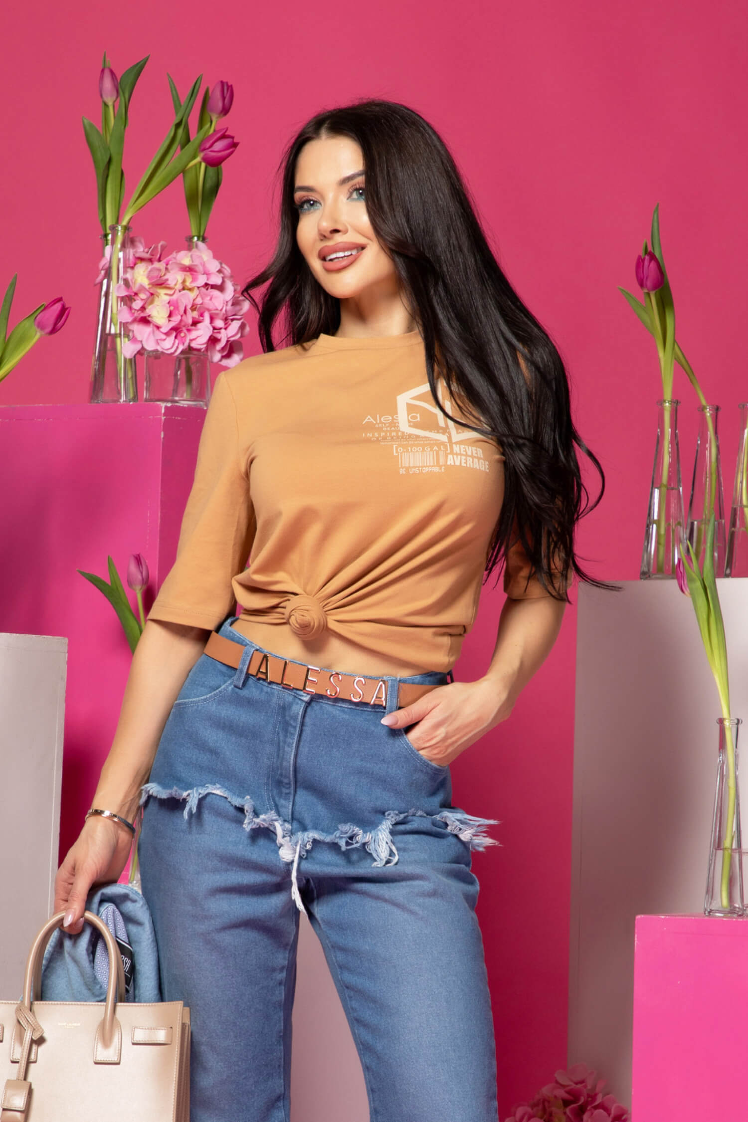 Street Style Star T-Shirt От Памук - Mocha - Изображение 16