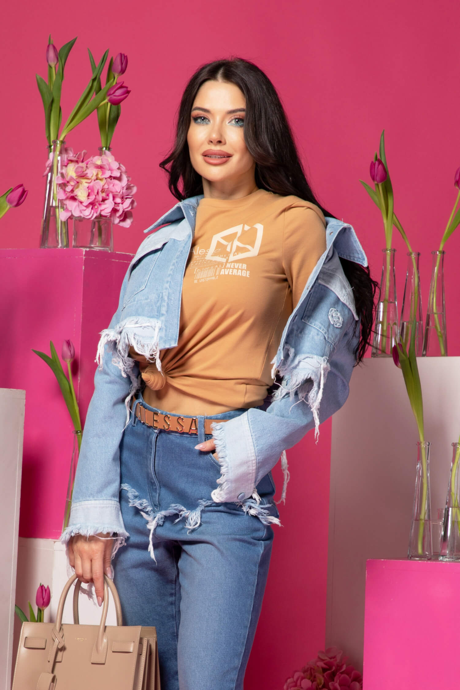 Street Style Star T-Shirt От Памук - Mocha - Изображение 13