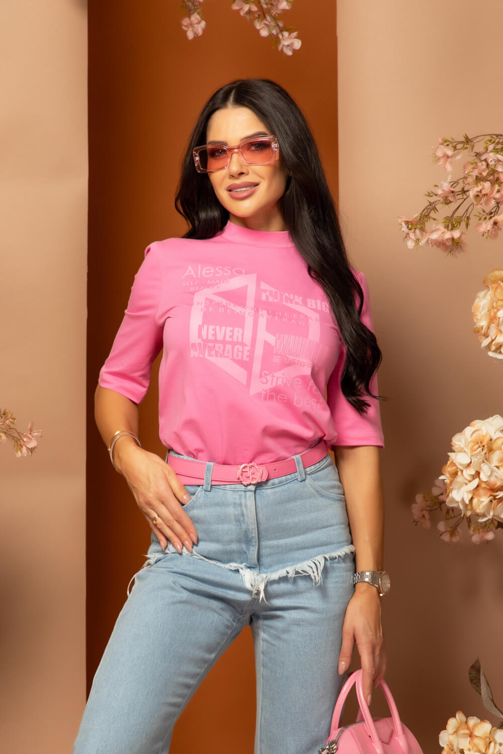 Demure Dynasty T-Shirt От Памук - Pink - Изображение 12
