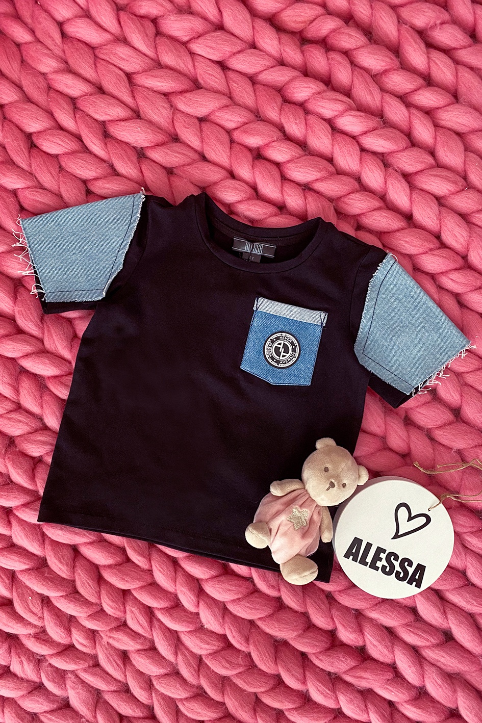 Alessa Mini Denim T-Shirt - Черна - Изображение 9