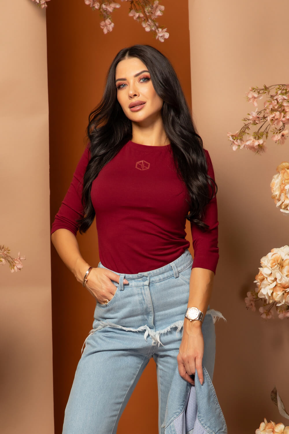 Flawless Flow Блуза С 3/4 Ръкав - Burgundy - Изображение 14