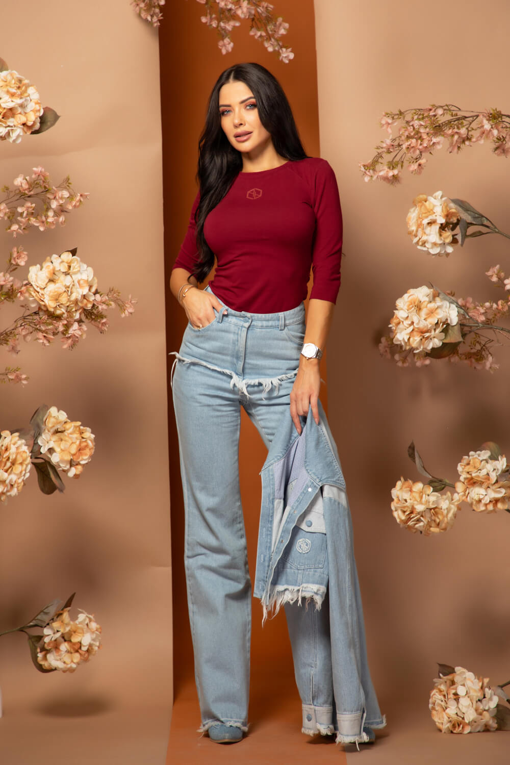 Flawless Flow Блуза С 3/4 Ръкав - Burgundy - Изображение 13