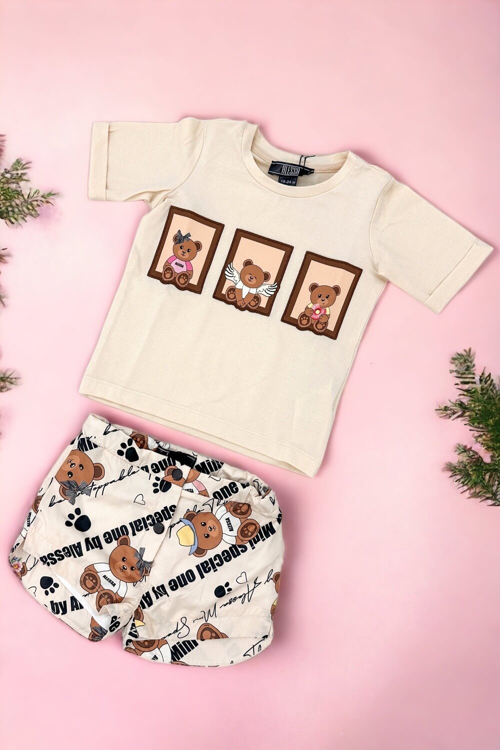 Bear Hug Mini T-Shirt От Памук - Soft Beige - Изображение 12