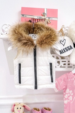 Fluffy Dreams Mini Елек с Естествен Косъм - Екрю