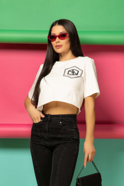 For Your Eyes Only Къс T-Shirt От Памук - Ecru