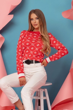 Alessa Religion Пуловер От Плетиво Дълъг Ръкав - Червен