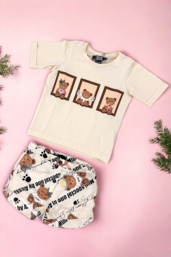 Bear Hug Mini T-Shirt От Памук - Soft Beige