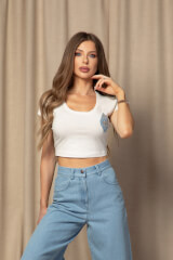 Luxury Classic Къса Блузка От Памук - Ecru - Изображение 11