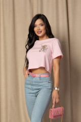 Alessa Royalty Къс T-Shirt с бродерия - Light Pink - Изображение 6