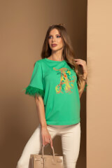 Feathered Aura T-Shirt От Памук - Green - Изображение 9