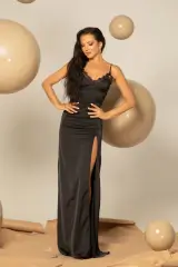 Satin Reverie Дълга Рокля - Black - Изображение 10