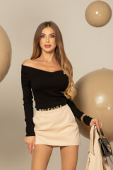 Ribbed Serenity Блуза-Лодка - Black - Изображение 9