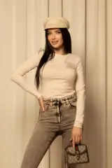 Alessa Dream Блуза С дълъг Ръкав и бродерия - Soft Beige - Изображение 5