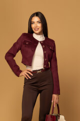 Charming style Къс Блейзър от велур - Burgundy - Изображение 9
