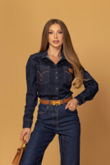 Denim Society Риза От Деним - Dark Blue - Изображение 9