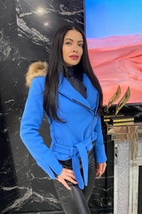 Way too fly зимно палто от еко кашмир - синьо - Изображение 3