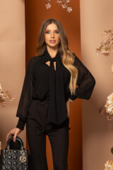 Parisian Perfection Блуза От Шифон - Black - Изображение 10