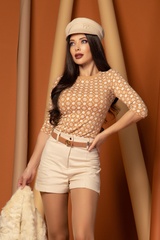 Pleasure To Wear Блуза С 3/4 Ръкав - Mocha-Light Print - Изображение 8